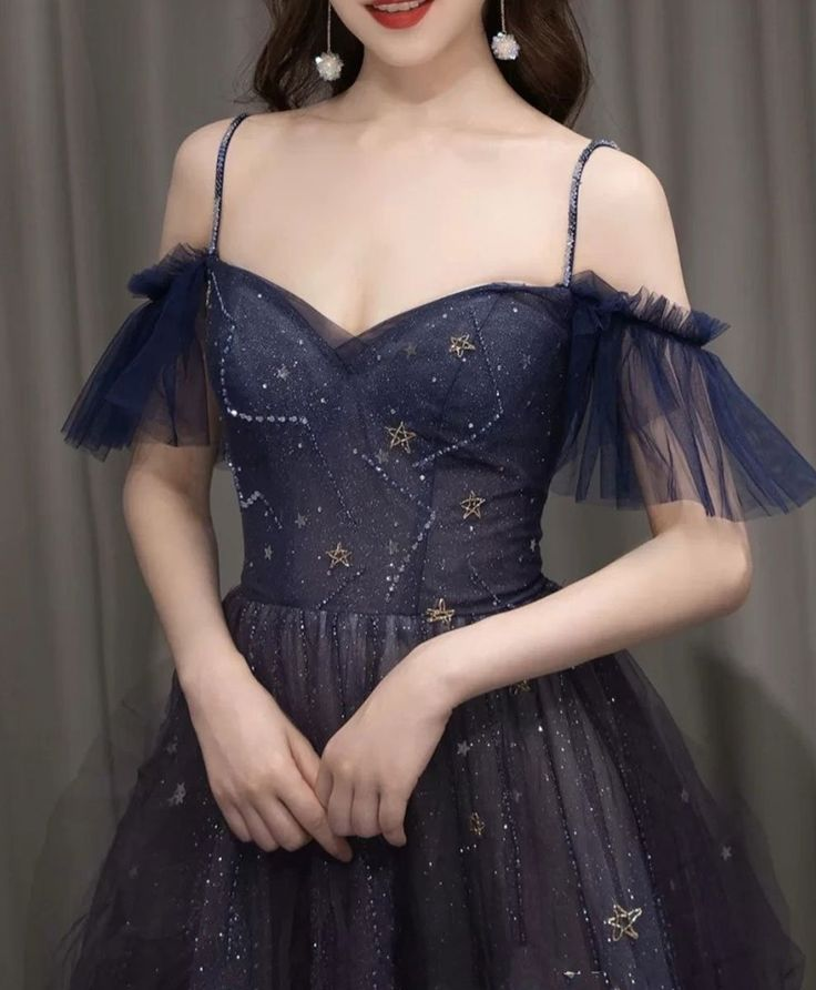 Vestido de fiesta largo de tul morado con cielo estrellado oscuro, vestido de noche morado Y5847