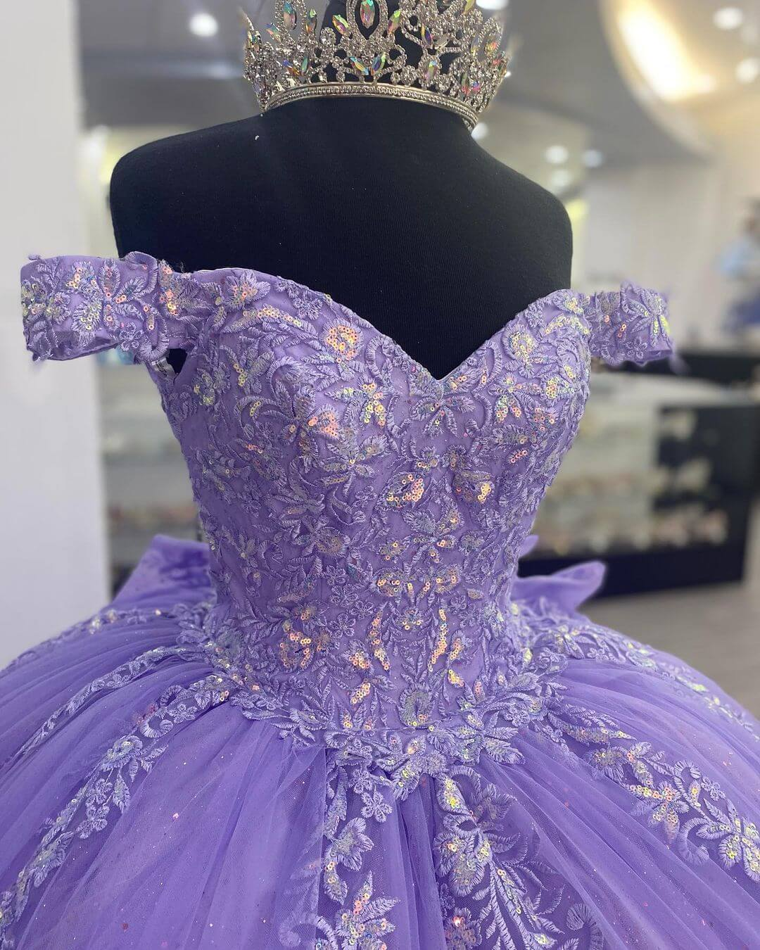 Vestido de quinceañera con hombros descubiertos, corsé lila, vestido de fiesta, apliques de encaje, vestido de cumpleaños Y789