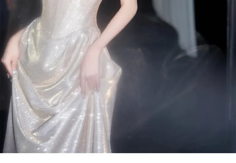 Glänzendes schulterfreies Meerjungfrau-Abschlussballkleid, langes Abendkleid Y8185