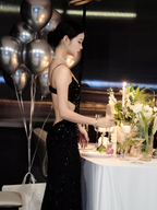 Vestido de noche negro brillante con lentejuelas, sexy, sin espalda Y1124
