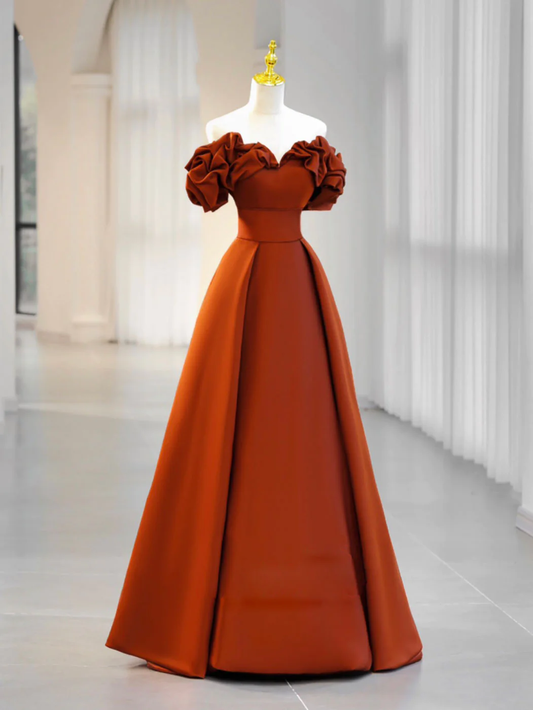 Schlichtes A-Linie Satin Orange Langes Ballkleid, Orange Abendkleid Y2585