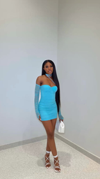 Langarm Sweetheart Neck Mesh Mini Bodycon Kleid, Sexy Blau Mini Homecoming Kleid Y4135