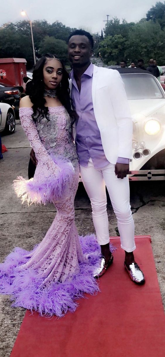 Lavendel Spitze Meerjungfrau Abendkleid für schwarze Mädchen Y4272