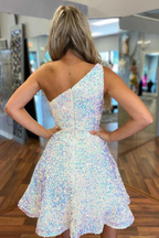 Glitzerndes A-Linien-Heimkehrkleid mit Pailletten und einer Schulter Y1256