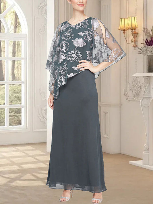 Langes Glitzer-Netzkleid mit neuartigem asymmetrischem Overlay-Mieder 