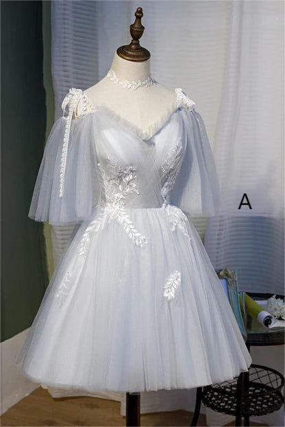 Robe de soirée princesse chic sans manches en tulle avec appliques en dentelle 