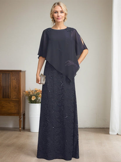 Sheath/Column Scoop Floor-Length Chiffon Lace Mother of the Bride Dress With Sequins Beading