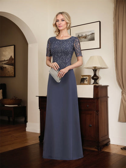 Vestido de gasa con encaje y lentejuelas para madre de la novia, corte A, largo hasta el suelo