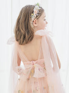 A-Linien-Kleid für Blumenmädchen mit ärmellosem Tüll und Blumenstickerei 