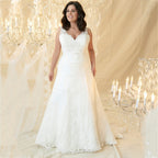 Plus Size Wedding Dresses V-Neck Sleeveless Appliques Beads vestido noiva boho Lace Up Back Sweep Train Custom Made-payinti