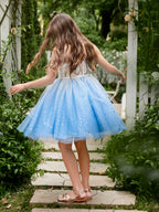 Vestido de fiesta/princesa de tul azul hasta la rodilla para niña de las flores