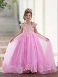 Vestido de fiesta/princesa de encaje con cola larga, color rosa, para cumpleaños