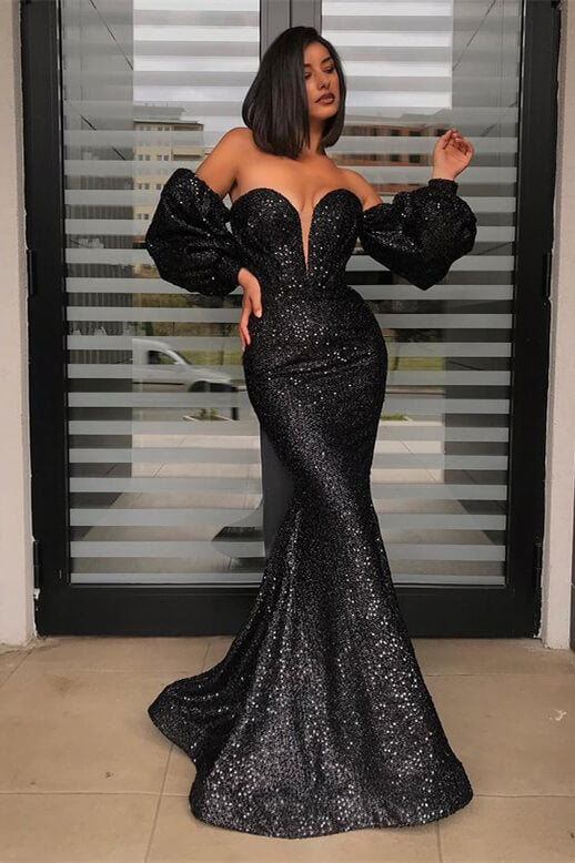 Off The Shoulder Mermaid Prom Gown with Sweetheart Neckline and Removable Sleeves