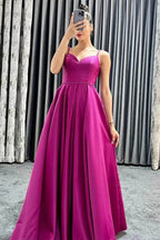 Vestidos de fiesta largos de corte A con tirantes finos, escote en V, sin mangas y con bolsillos