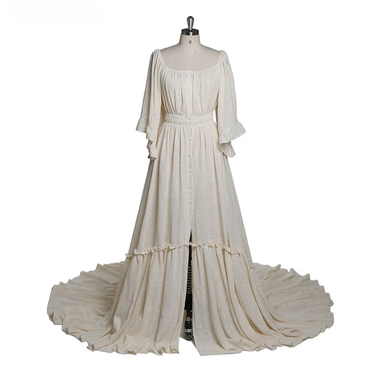 Off Shoulder Round Neck Flar Long Sleeves Maternity Dresses Photography Dresses Baby Shower Dress for Pregnant Woman