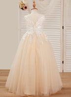 Vestido rosa de tul con encaje y corte en A hasta el suelo (010226589)