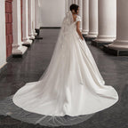 Gorgeous Satin Wedding Dresses Cap Sleeve Scoop Neck Flowers Court Train A Line Princess Bridal Gowns With Pockets Vestidos De-payinti