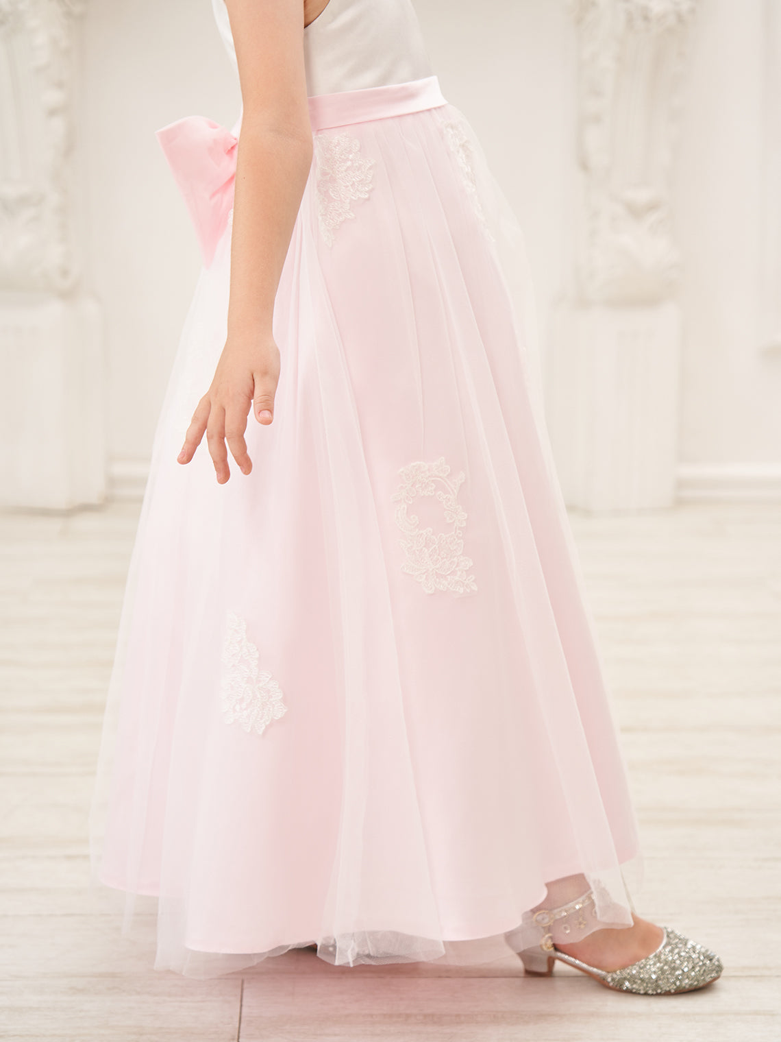 A-Linie Satin Tüll Knöchellanges Rosa Kleid (2003227111)