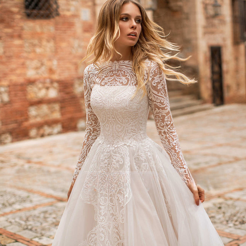 Luxury Wedding Dresses Lace Applique A-Line Bridal Gowns Robe Church Wedding Party Beach Vestido De Novia 2023 Boda Elegante שמל-payinti