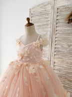 A-Linie Satin Tüll Bodenlanges Blumenmädchenkleid