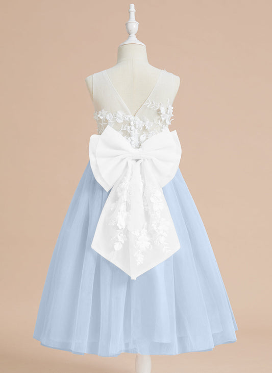 Floral Lace and Large Bow Tea-length Dress