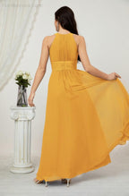 Vestido formal de fiesta Sunnderly de gasa con cuello halter, largo y sin mangas, para dama de honor SY2802 
