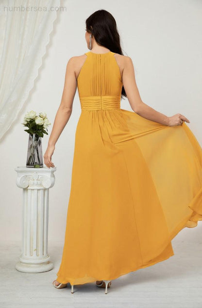 Sunnderly Formal Party Gown Dress Chiffon Halter Long Sleeveless Bridesmaid Dresses SY2802