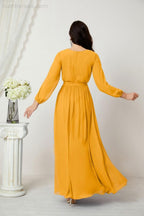 Vestidos de noche Sunnderly con escote en V profundo, gasa, para dama de honor, manga larga de obispo, abertura lateral, vestido formal SY2806 