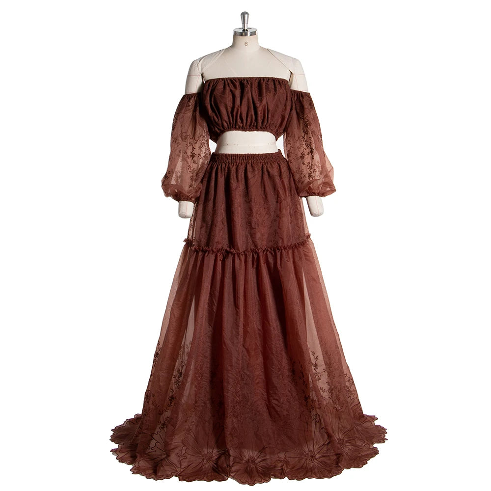 2 Piece Set Lace Boho Maternity Dress Outfit Photo Shoot Dress SY240014