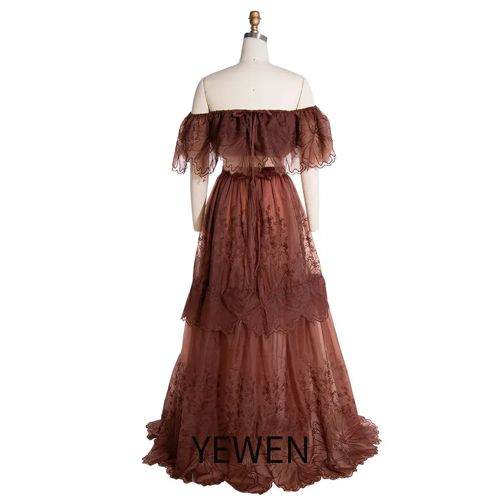 2 Piece Set Lace Boho Maternity Photoshoot Dresses Bohemian Long Gown for Pregnancy Photoshoot Baby Shower Dress Sunnderly SY240122