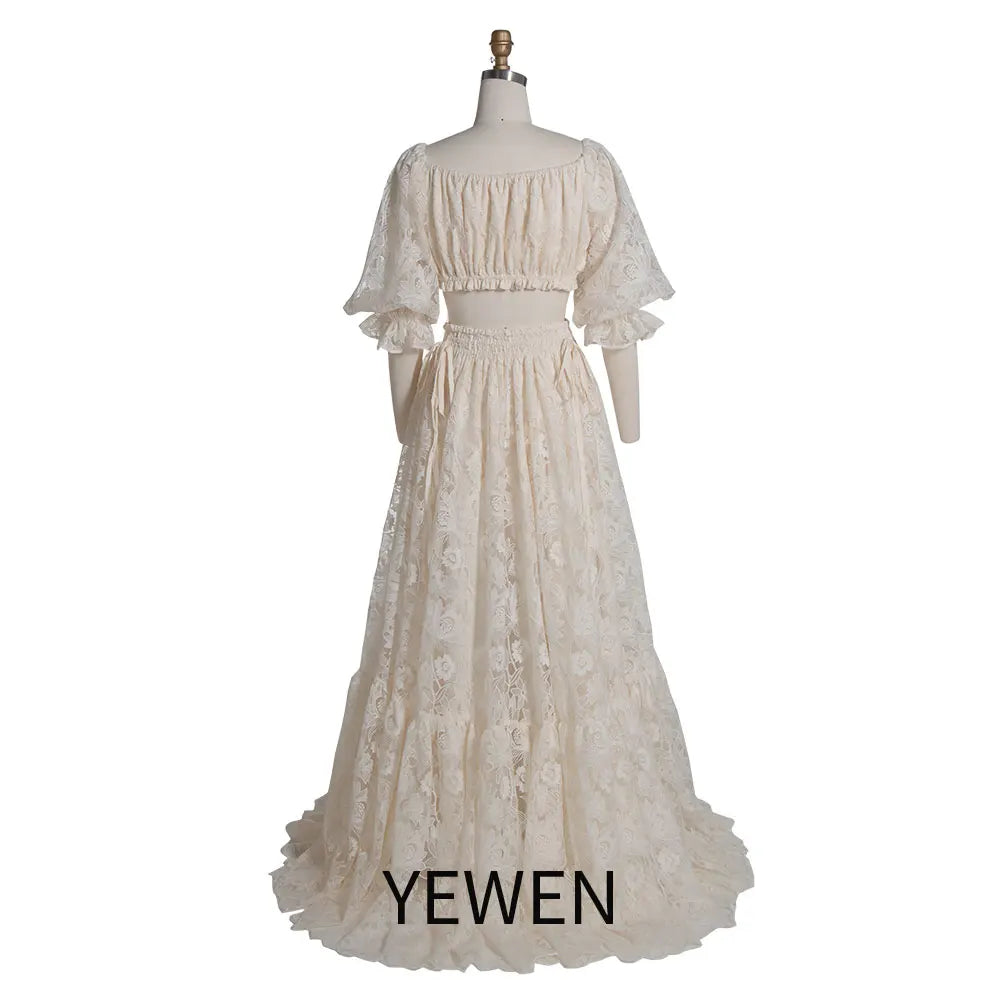 2 Piece Set Lace Dress for Photo Shoot Woman Maxi Dress Photography Props SY240076