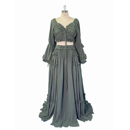2 Piece Set Long Sleeves Cotton Woman Maxi Dresses for Photo Shoot Fancy Photography Props YEWEN SY231020-1