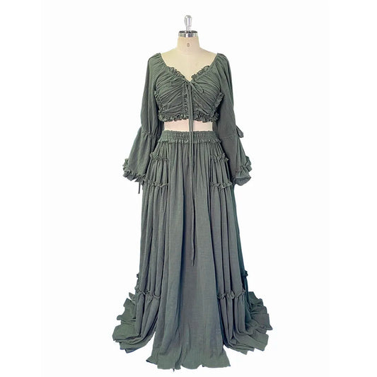 2 Piece Set Long Sleeves Cotton Woman Maxi Dresses for Photo Shoot Fancy Photography Props YEWEN SY231020-1