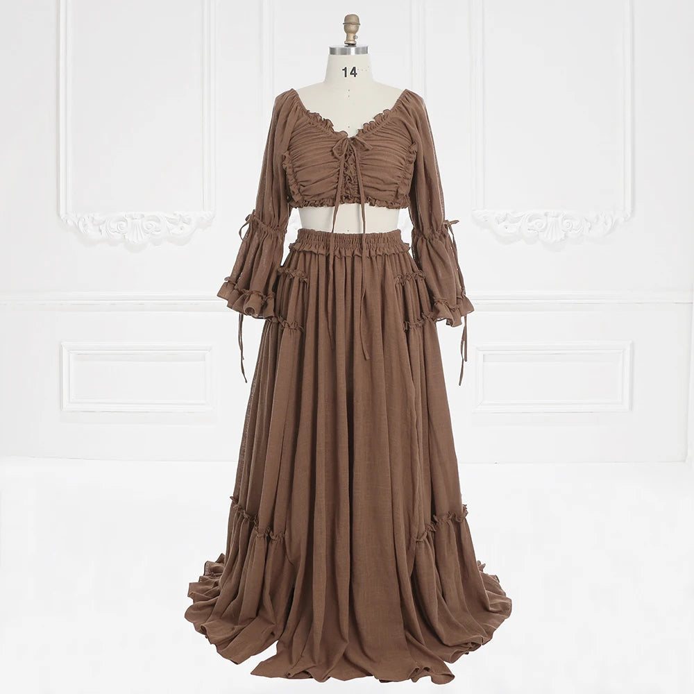 2 Piece Set Long Sleeves Cotton Woman Maxi Dresses for Photo Shoot Fancy Photography Props YEWEN SY231020-1