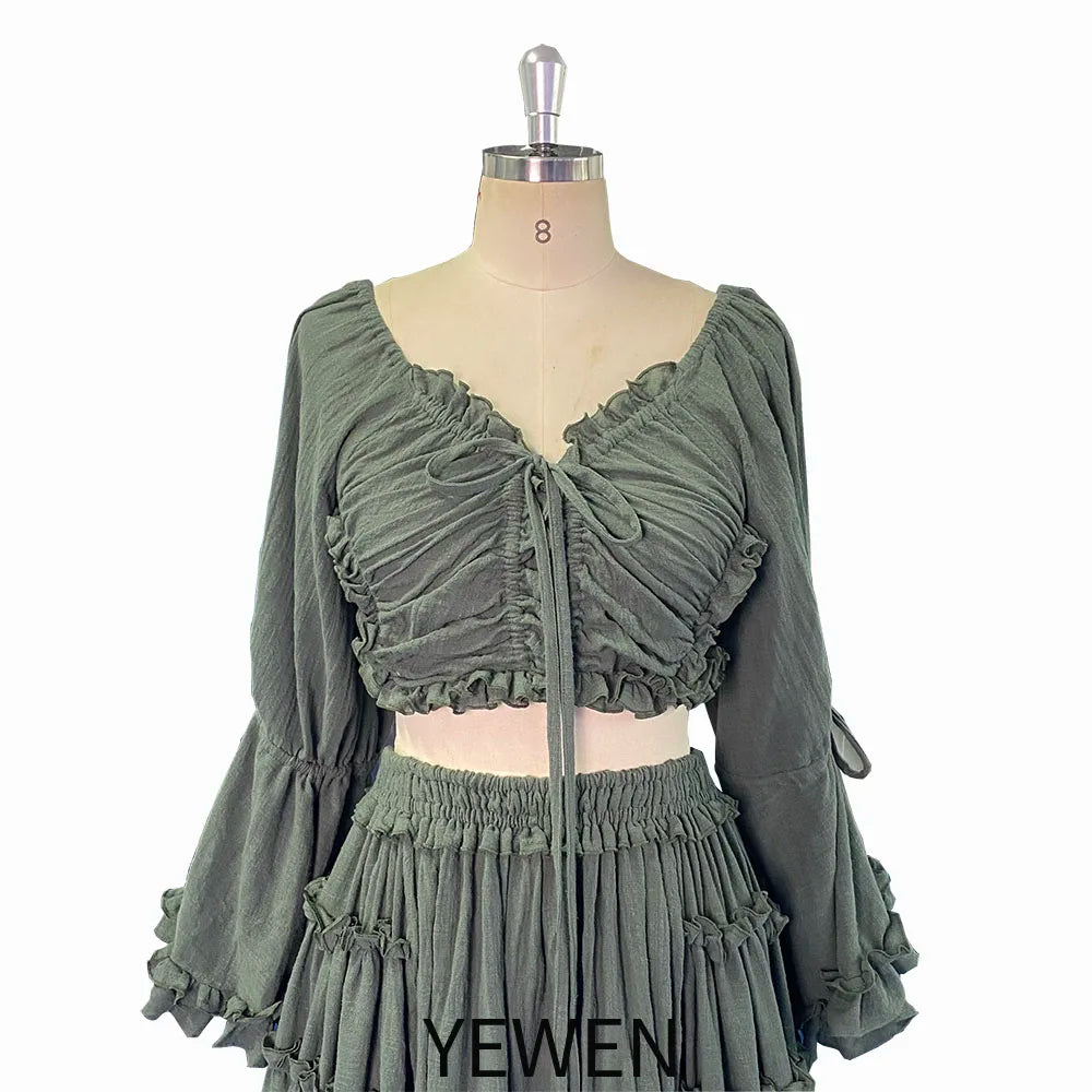 2 Piece Set Long Sleeves Cotton Woman Maxi Dresses for Photo Shoot Fancy Photography Props YEWEN SY231020-1