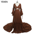 2 Pieces Gown V Neck Maternity Dresses for Photo Shoots Photography Dress Baby Shower Dress for Pregnant Woman SY211008