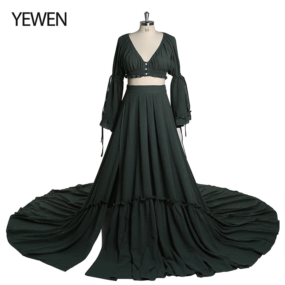 2 Pieces Gown V Neck Maternity Dresses for Photo Shoots Photography Dress Baby Shower Dress for Pregnant Woman SY211008