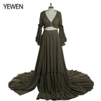 2 Pieces Gown V Neck Maternity Dresses for Photo Shoots Photography Dress Baby Shower Dress for Pregnant Woman SY211008