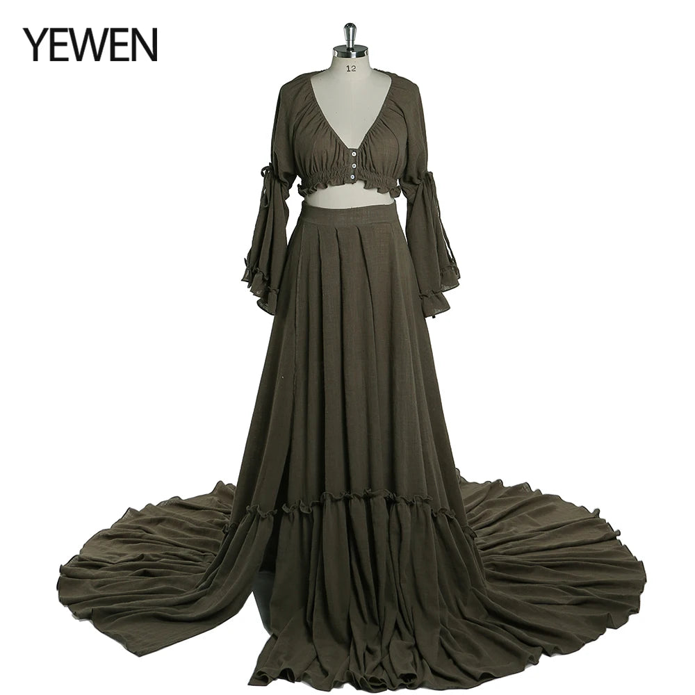 2 Pieces Gown V Neck Maternity Dresses for Photo Shoots Photography Dress Baby Shower Dress for Pregnant Woman SY211008