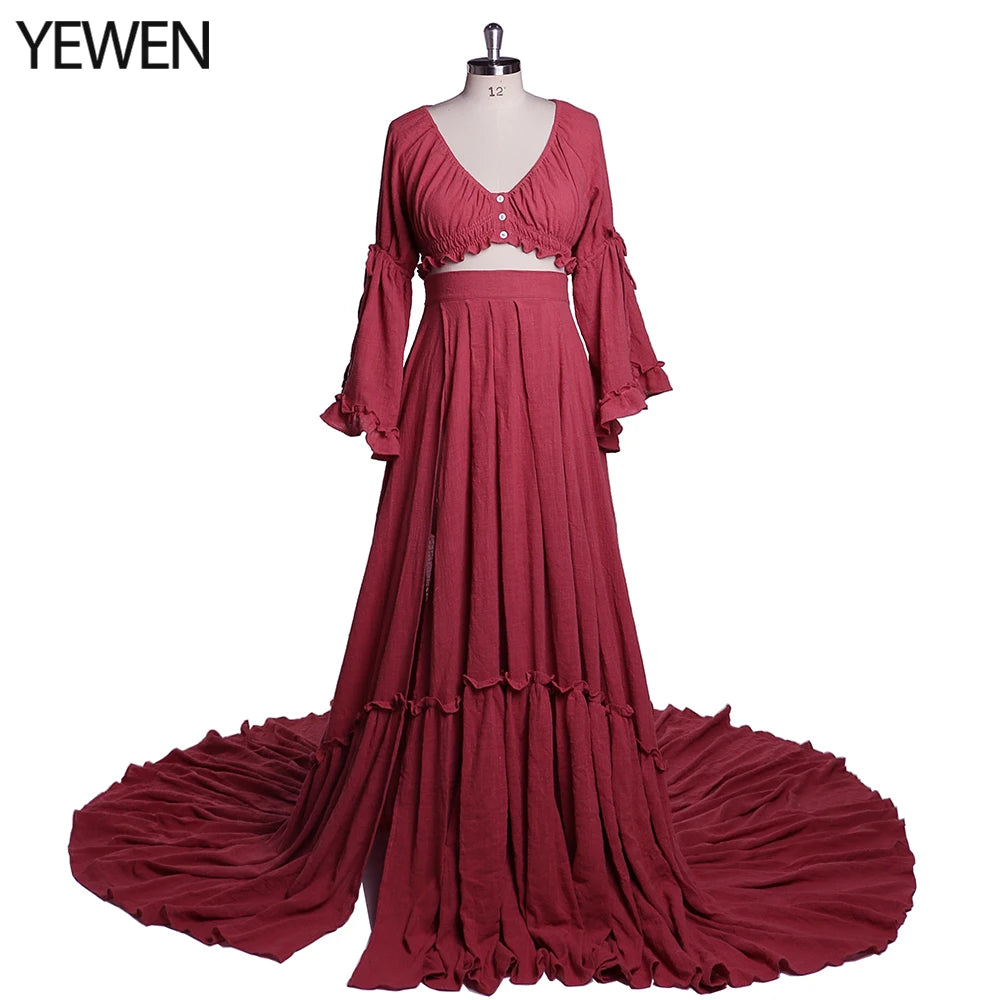 2 Pieces Gown V Neck Maternity Dresses for Photo Shoots Photography Dress Baby Shower Dress for Pregnant Woman SY211008