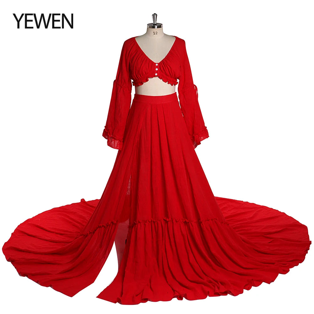 2 Pieces Gown V Neck Maternity Dresses for Photo Shoots Photography Dress Baby Shower Dress for Pregnant Woman SY211008