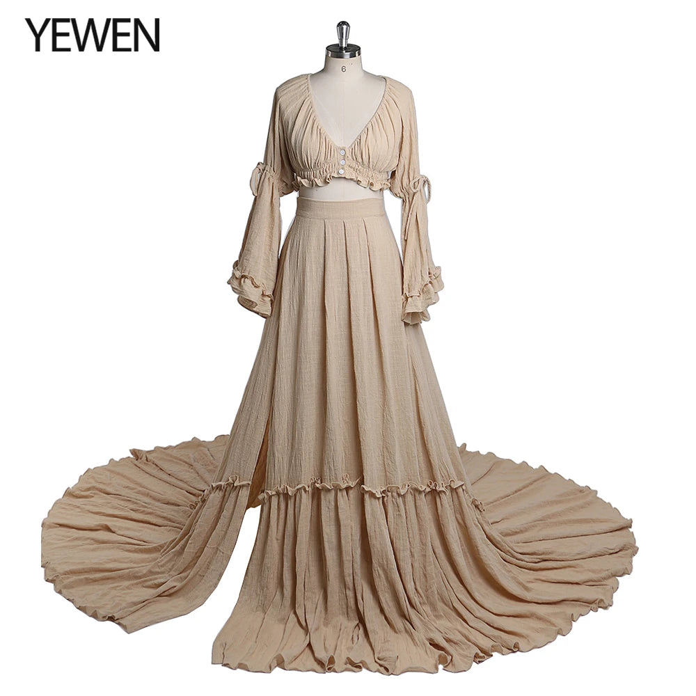 2 Pieces Gown V Neck Maternity Dresses for Photo Shoots Photography Dress Baby Shower Dress for Pregnant Woman SY211008