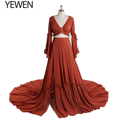 2 Pieces Gown V Neck Maternity Dresses for Photo Shoots Photography Dress Baby Shower Dress for Pregnant Woman SY211008