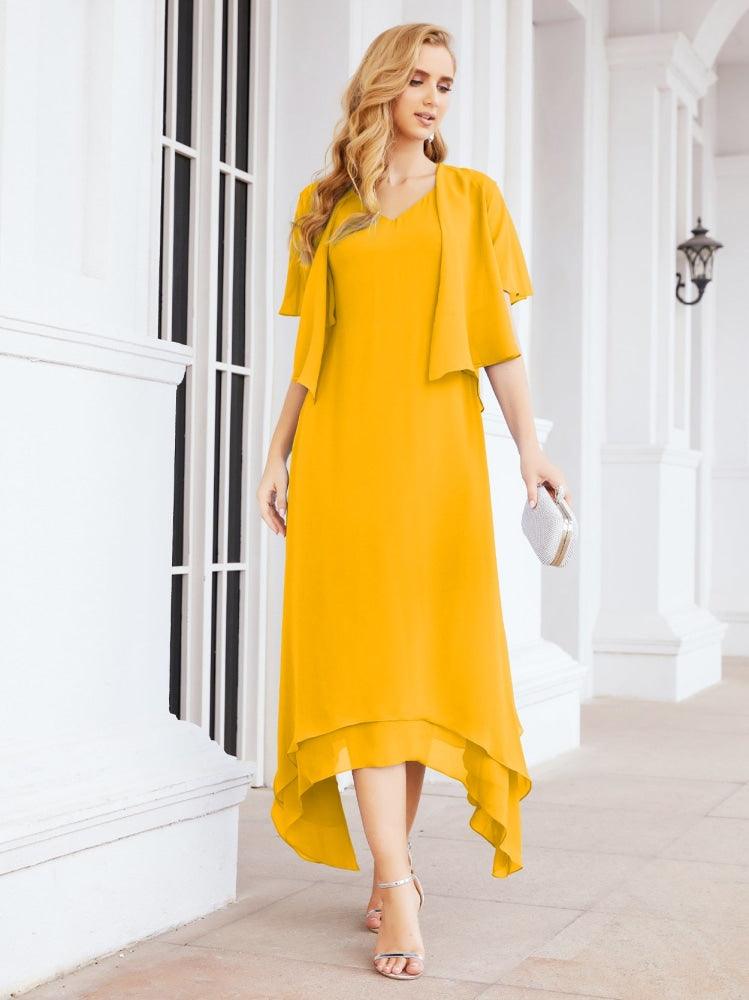 Vestido formal de fiesta Sunnderly de dos piezas, corte A, para madre de la novia, SY28073 