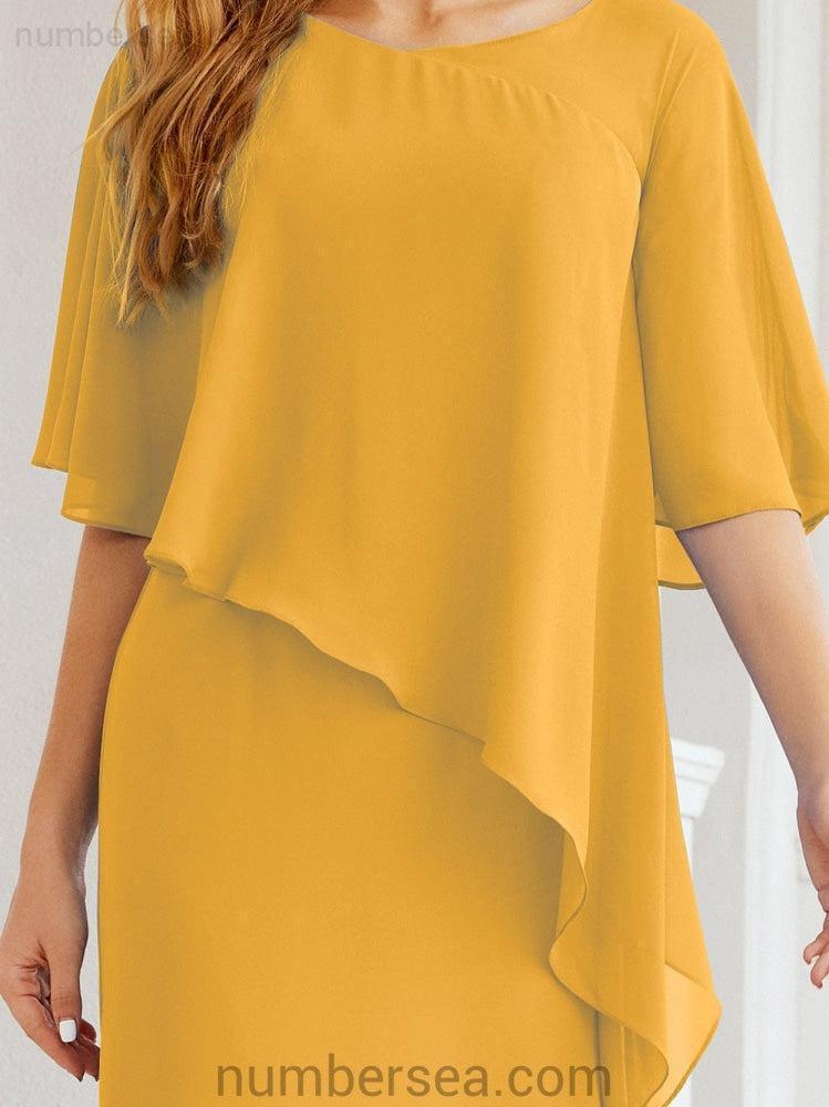 Sunnderly Formal Party Gown Dress Long Mother of The Bride Dresses with Ruffle Cape SY28026