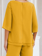 Elegante vestido de dos piezas para madre de la novia, talla grande, pantalón, capas con volantes, bata plateada SY28064 