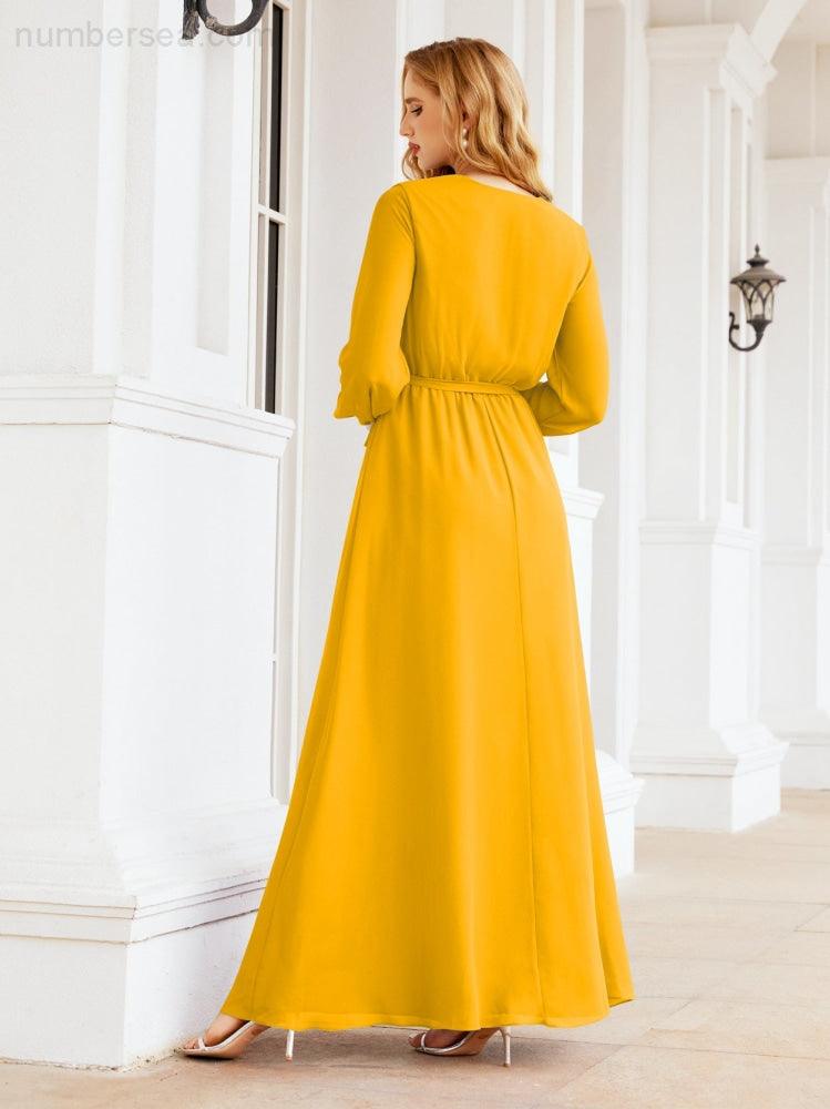 Sunnderly Women's Chiffon Bridesmaid Dress A line Long Sleeves Formal Evening Prom Gown for Wedding Guest SY28032