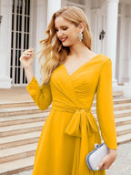 Vestido de dama de honor con escote en V y cinturón para madre de la novia, invitada de boda SY28031 