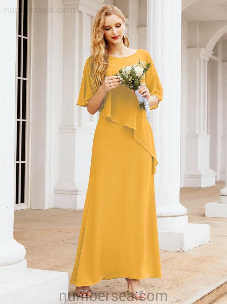 Sunnderly Formal Party Gown Dress Long Mother of The Bride Dresses with Ruffle Cape SY28026