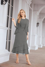 Vestido formal de fiesta Sunnderly de dos piezas, corte A, para madre de la novia, SY28072 